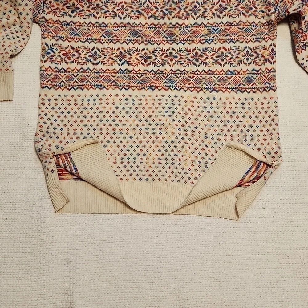 J. Crew cream Fair Isle Crew neck side slits wool oversized sweater sz S